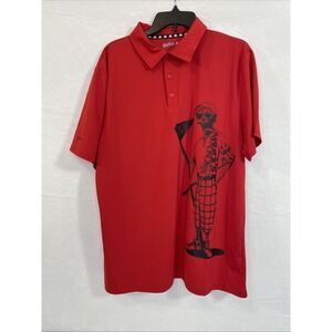 Tattoo Golf Shirt Mens Size L Red Polo Short Sleeve Skeleton Golfer Graphic READ